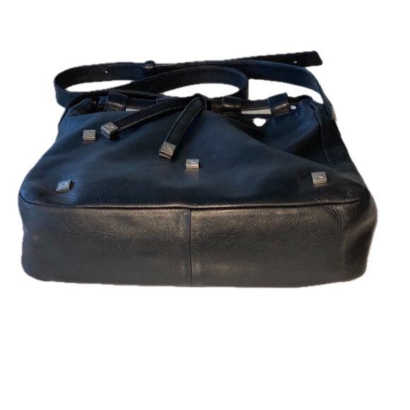 Vintage Paloma Picasso Black Leather Crossbody Drawstring Bucket Bag Italy EUC - Picture 3 of 16